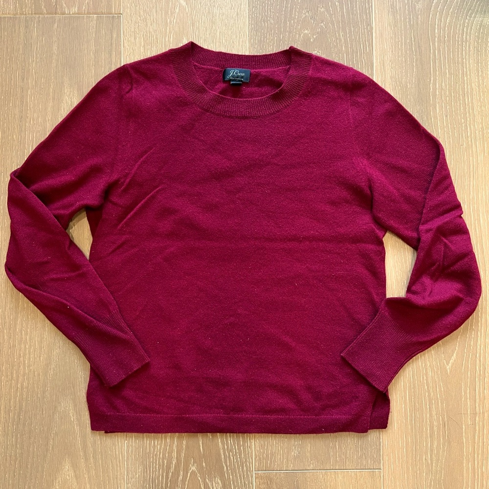 J. Crew 100% Cashmere Sweater Classic Crewneck Size Small Crimson Red